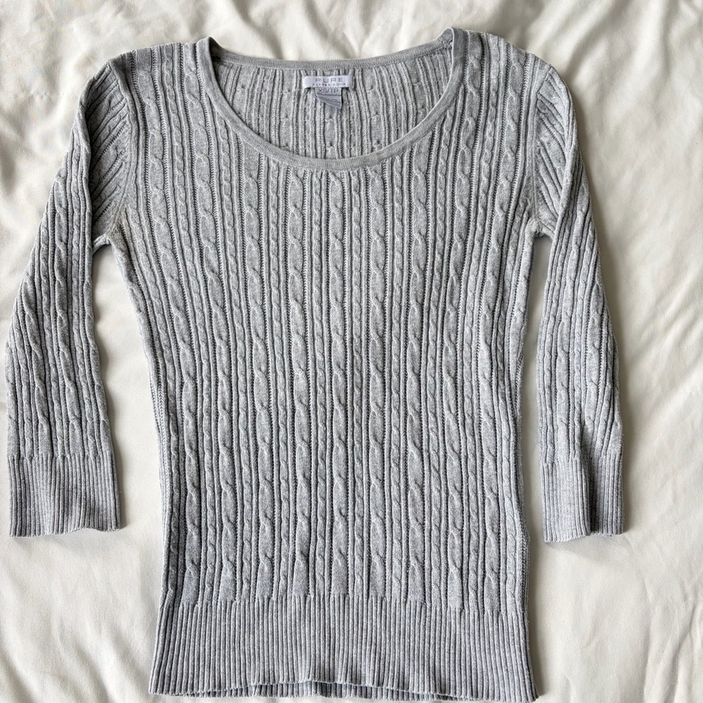 Alfred Sung Light Gray Cable Knit Women's Sweater